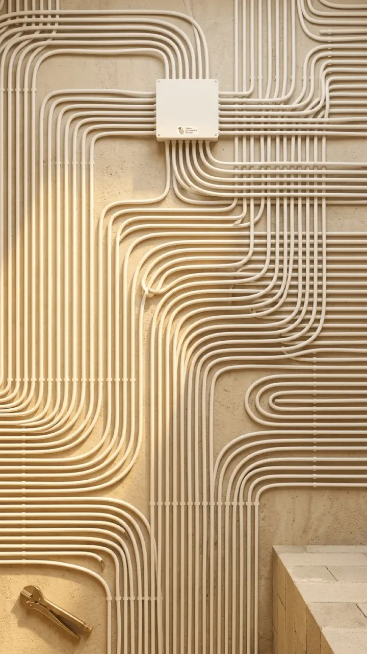 Detalle de cañerías de piso radiante en pared